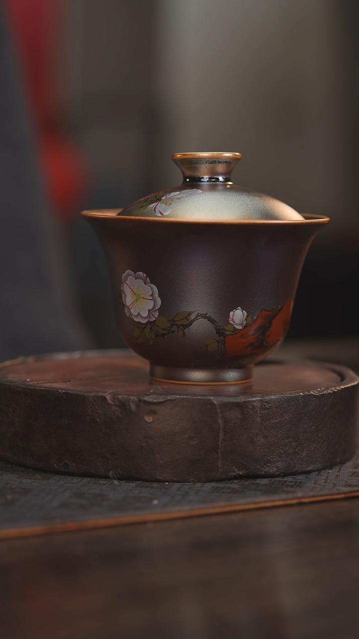 【闪购商品】杯155柴房陶瓷丨窑宝花鸟盖碗