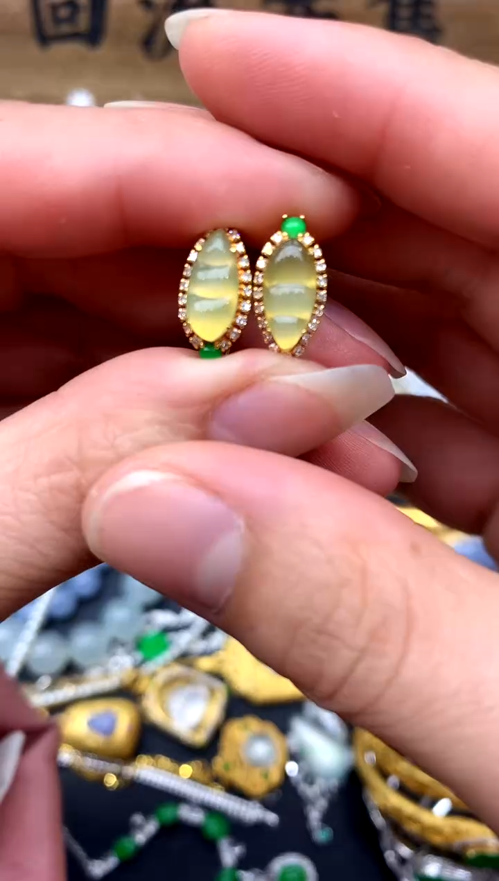 【闪购商品】翡翠耳饰18K金镶嵌383-中国好珍宝