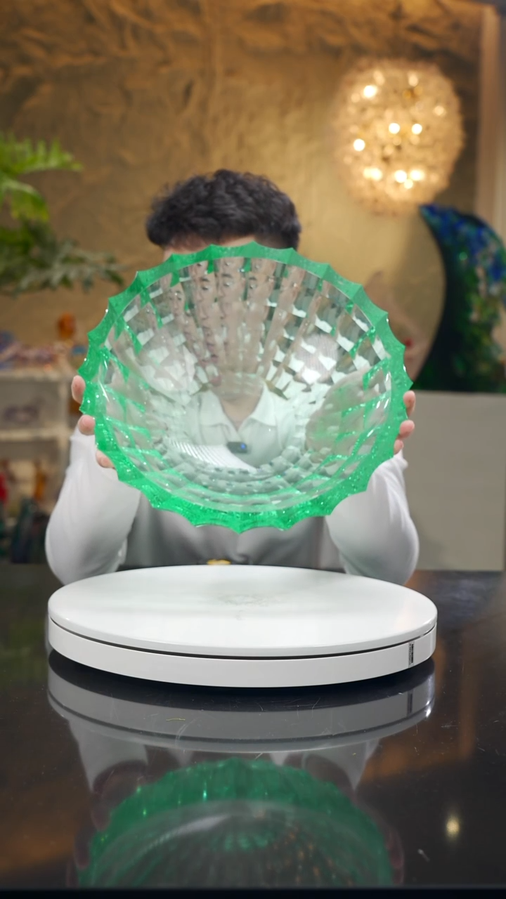 手工艺品琉璃湖水绿凹切面果碗