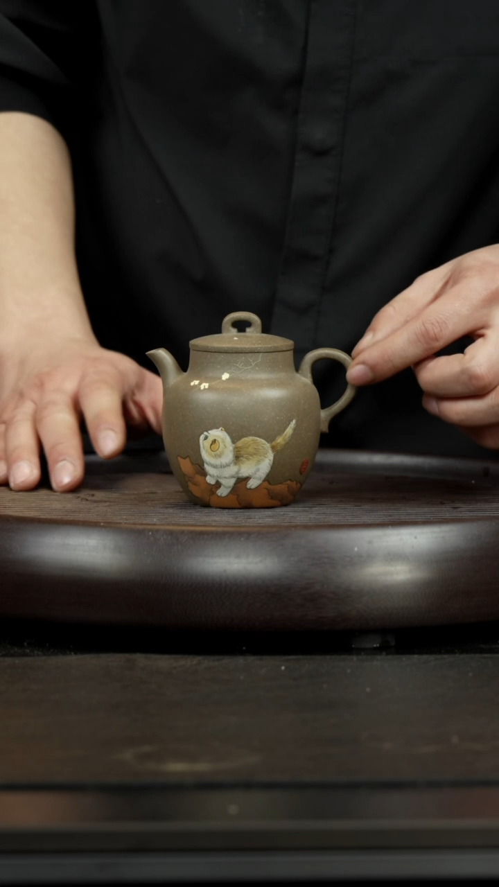 【闪购商品】紫砂茶杯孤品紫砂壶 青段猫咪