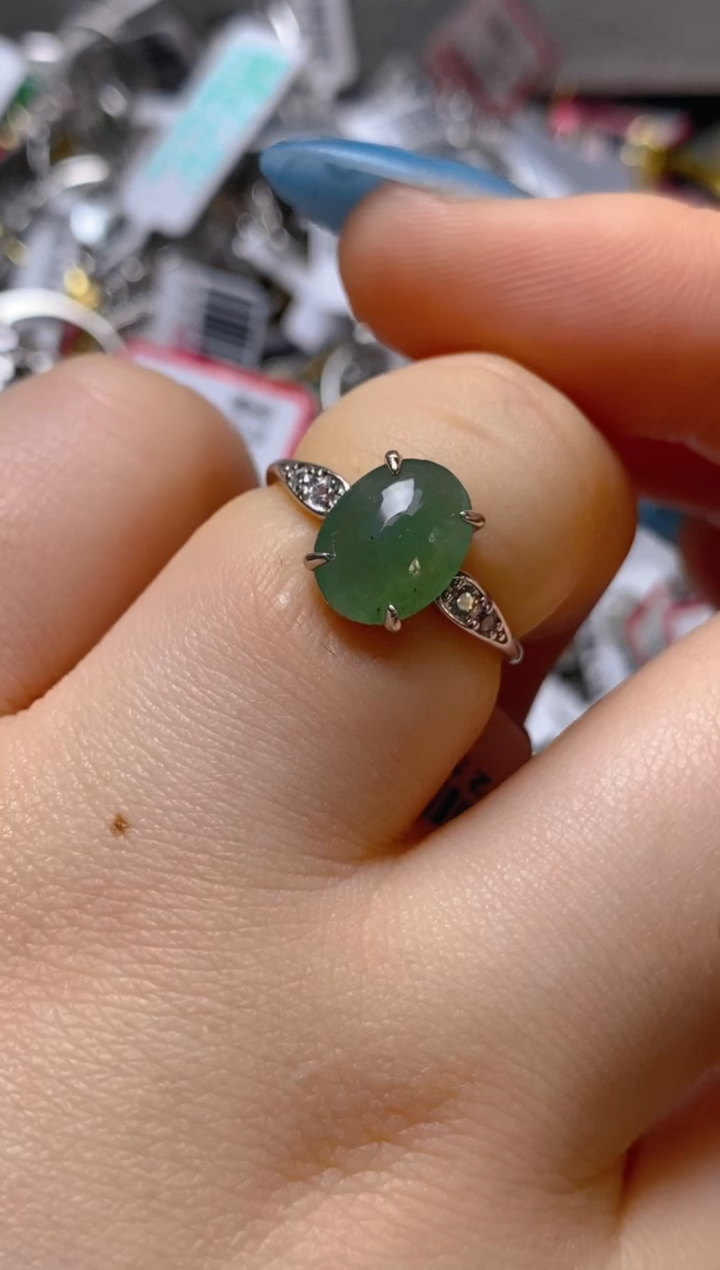 银S925镶嵌戒指翡翠百内无证书