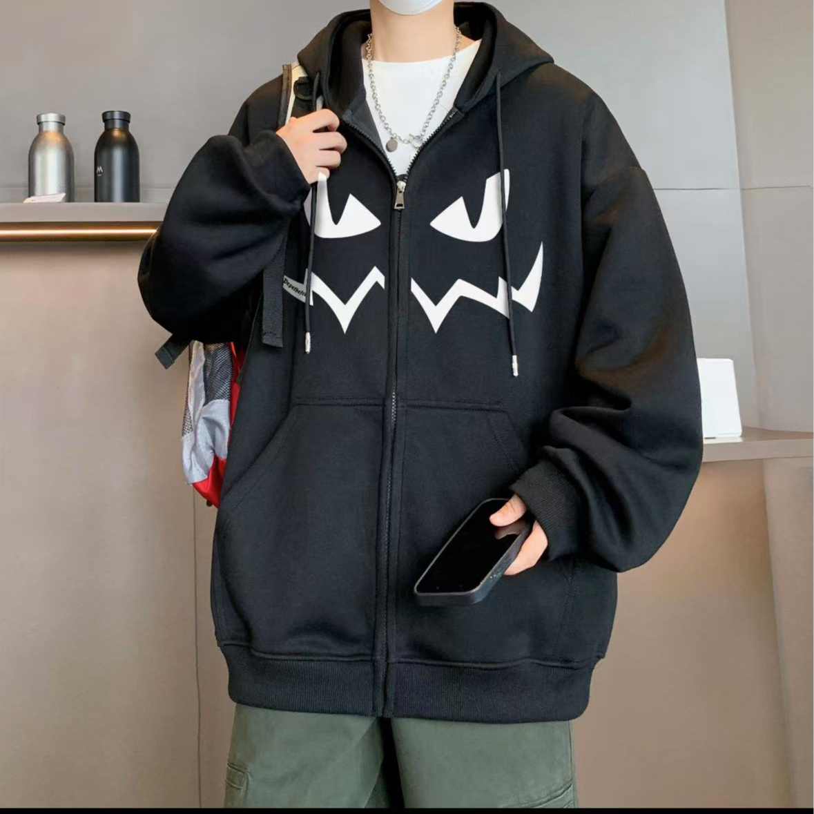 悲伤蛙小恶魔美式复古学院风慵懒宽松休闲连帽外套卫衣