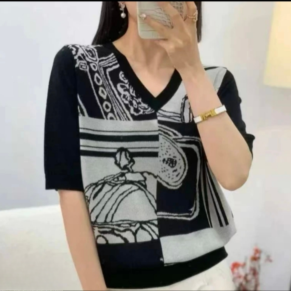 136-【欧货   涂鸦     短袖   】高级气质针织衫