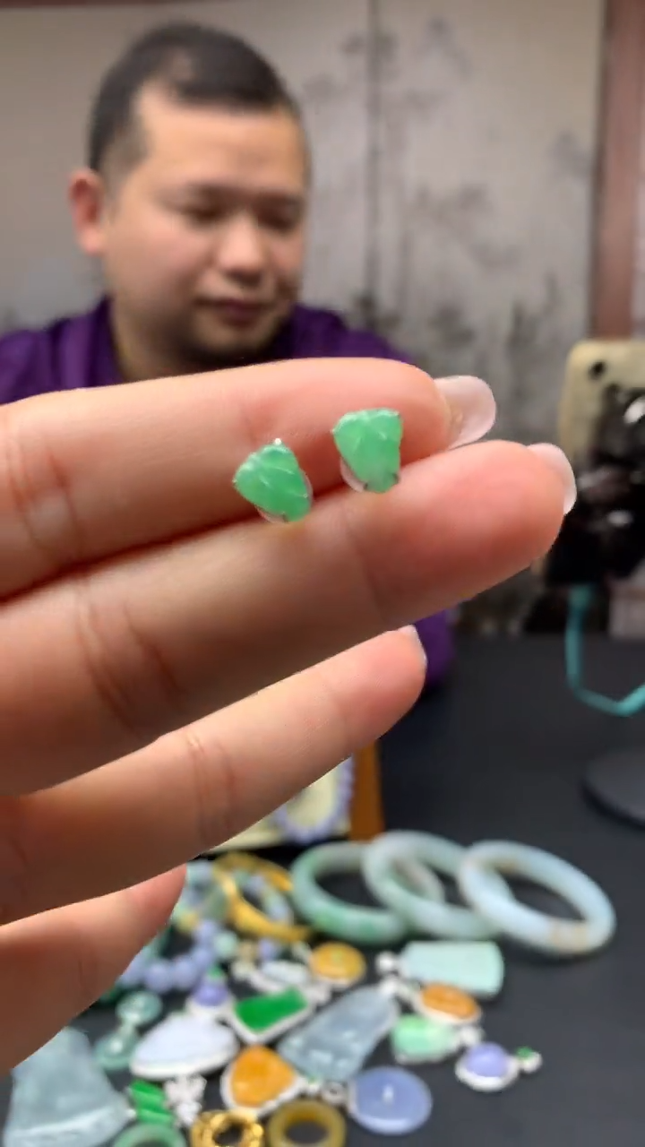 【闪购商品】翡翠耳饰18K金镶嵌2-天然翡翠