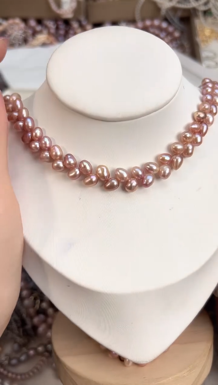 未镶嵌3淡水珍珠粉紫色*强光无核珍珠麦穗项链*多样性发一