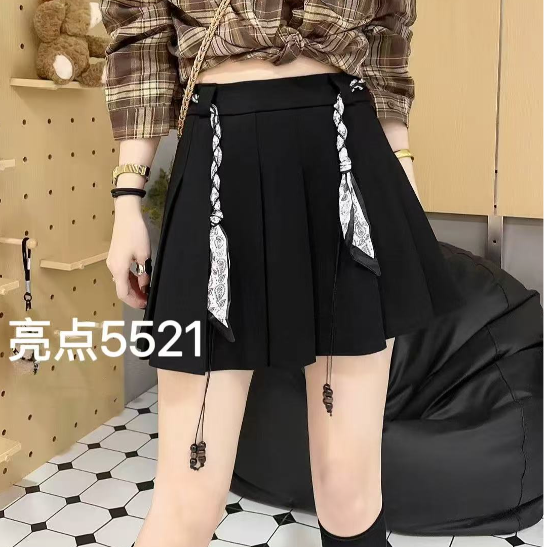 2025秋季新款大码女装百褶裙系带高腰显瘦百搭半身短裙秋季