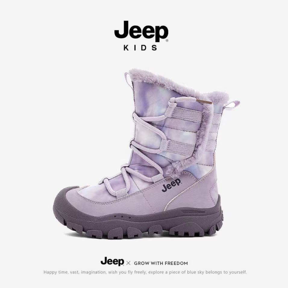 jeep童鞋女童雪地靴冬季加绒加厚儿童棉鞋防水防滑高筒男童大棉靴