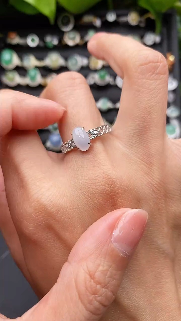 【闪购商品】翡翠戒指银S925镶嵌缅甸翡翠A货555  6-7