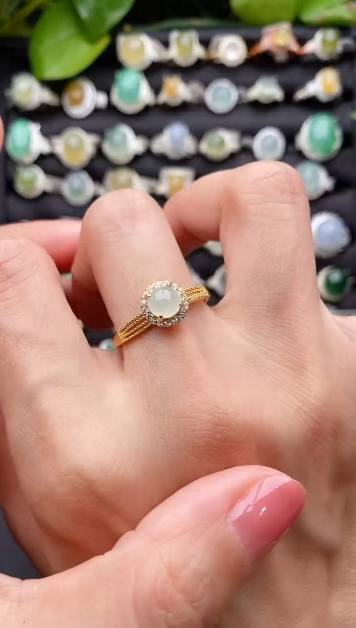 【闪购商品】翡翠戒指银S925镶嵌缅甸天然A货翡翠55  4-2