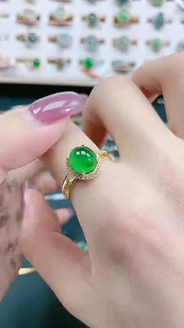银S925镶嵌戒指翡翠天然翡翠