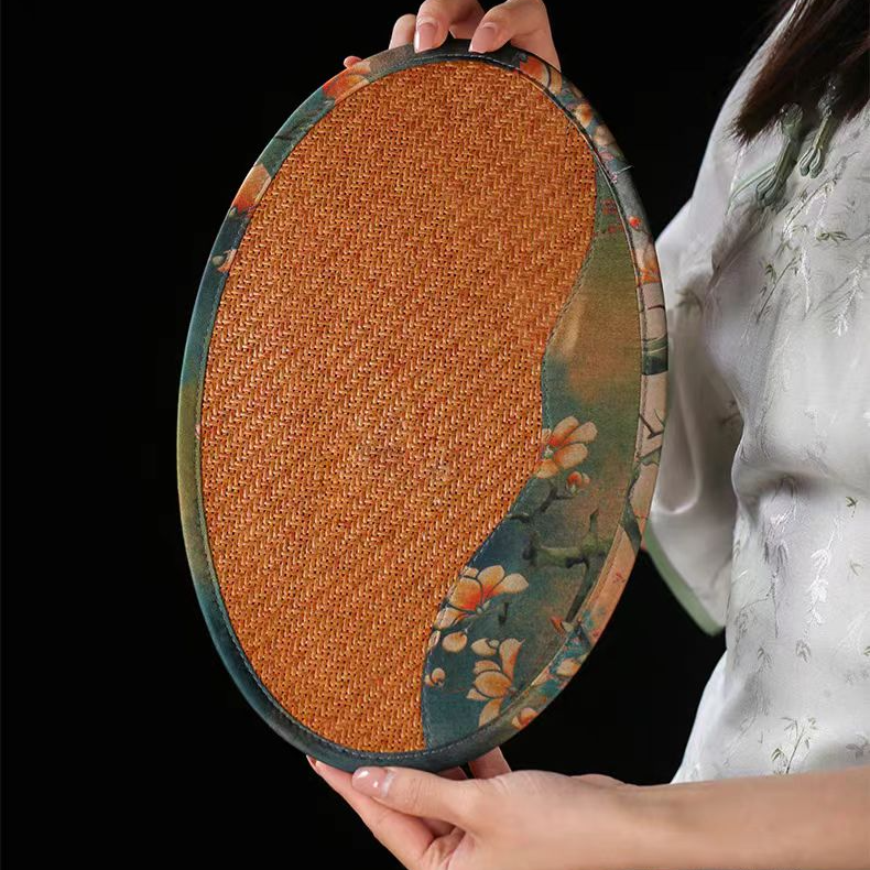 【老王】玉兰花开藤编椭圆形茶席19*30cm,画片随机（福0002）