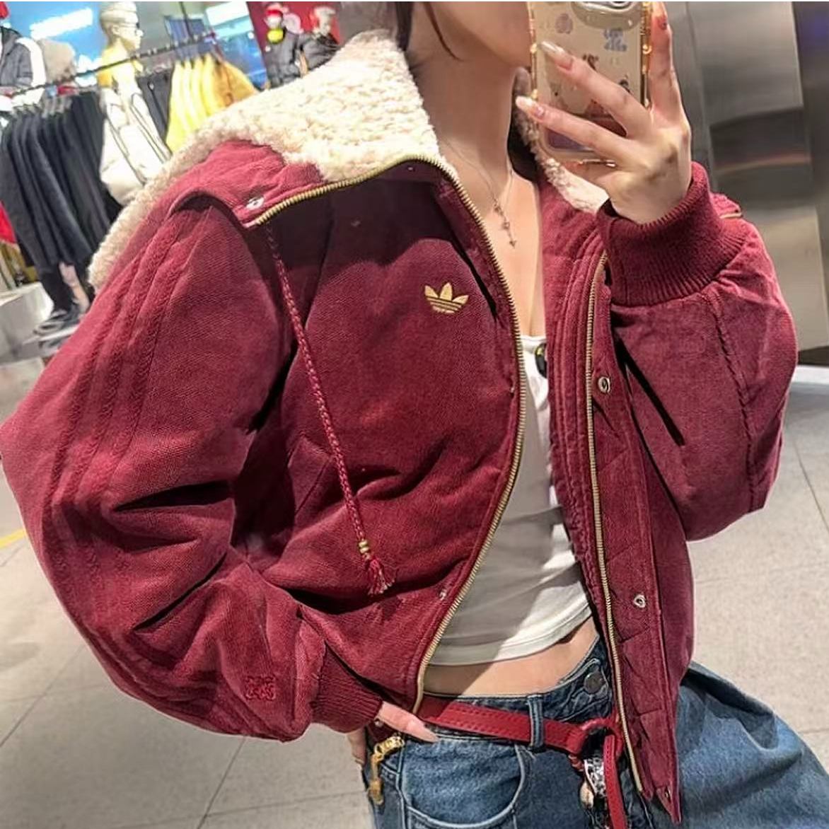 Adidas JACKET PADDED新年款保暖毛绒领运动连帽宽松棉服KT0723 1