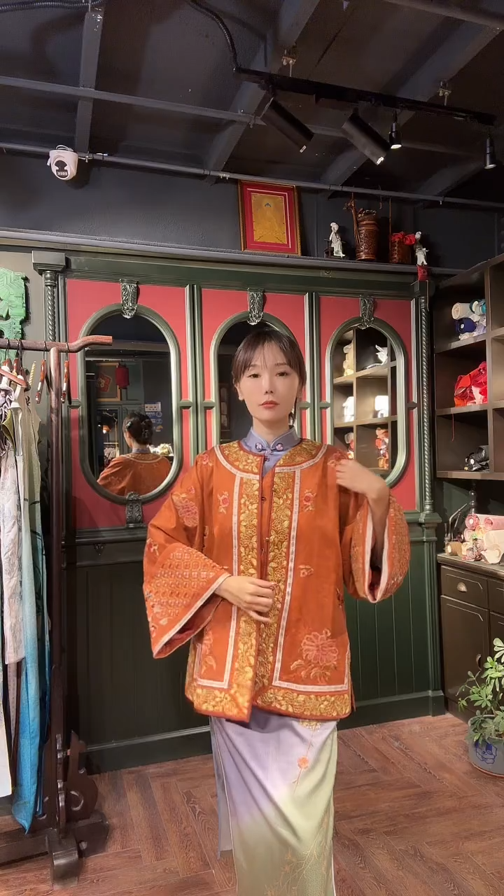 【现货】橘色盘金绣对襟外套