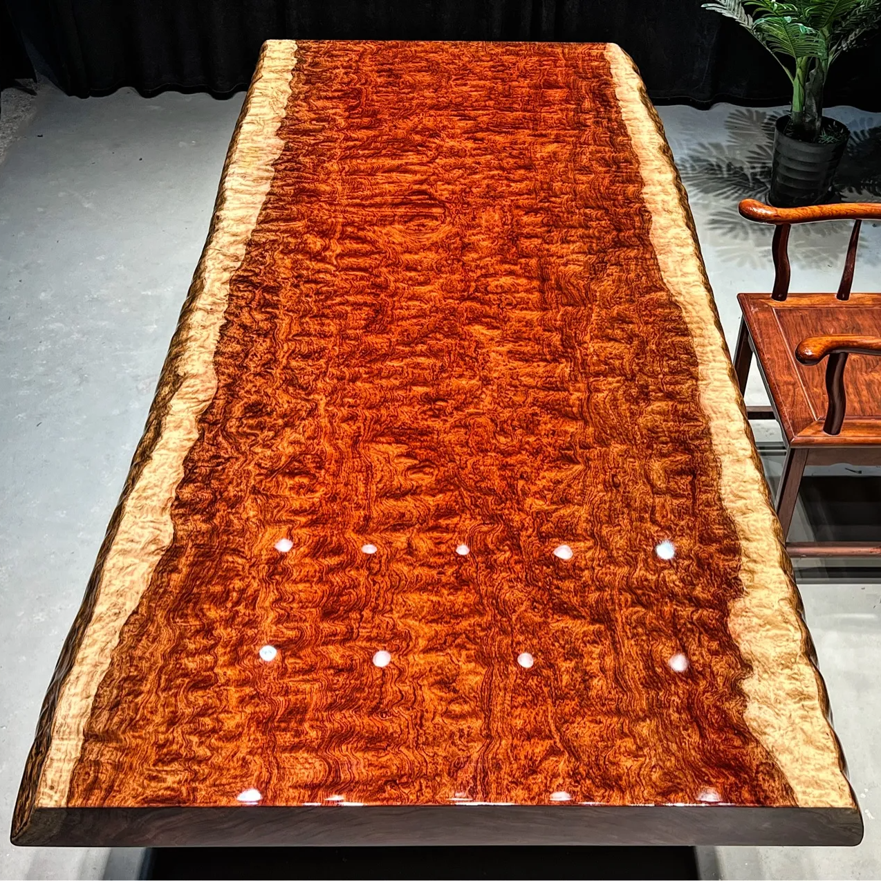 巴花大板桌 自然边 精品水波球纹 262*112*9.5