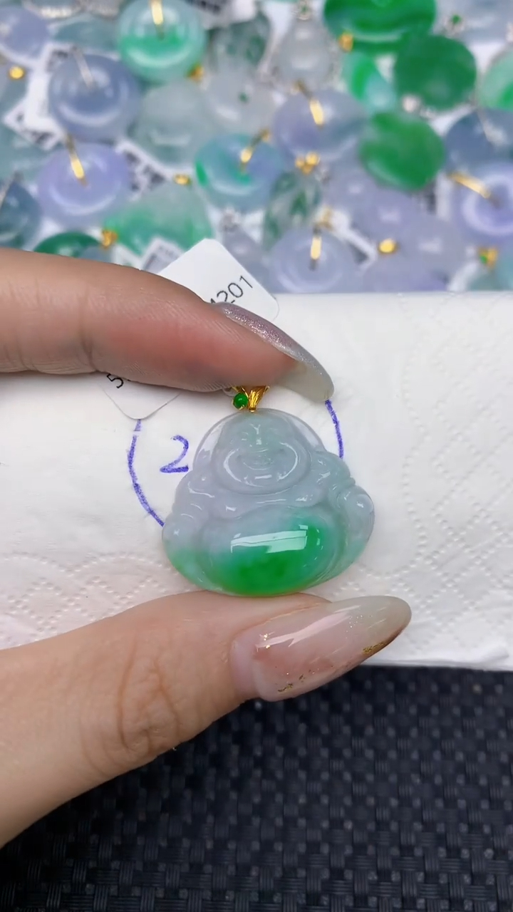 颈饰18K金镶嵌翡翠天然缅甸翡翠a货百元以上9元证书费自理