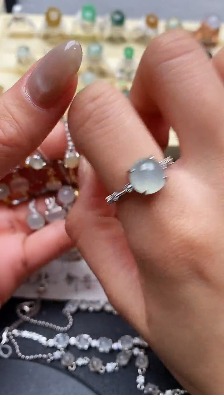 【闪购商品】翡翠戒指银S925镶嵌缅甸翡翠3   3+