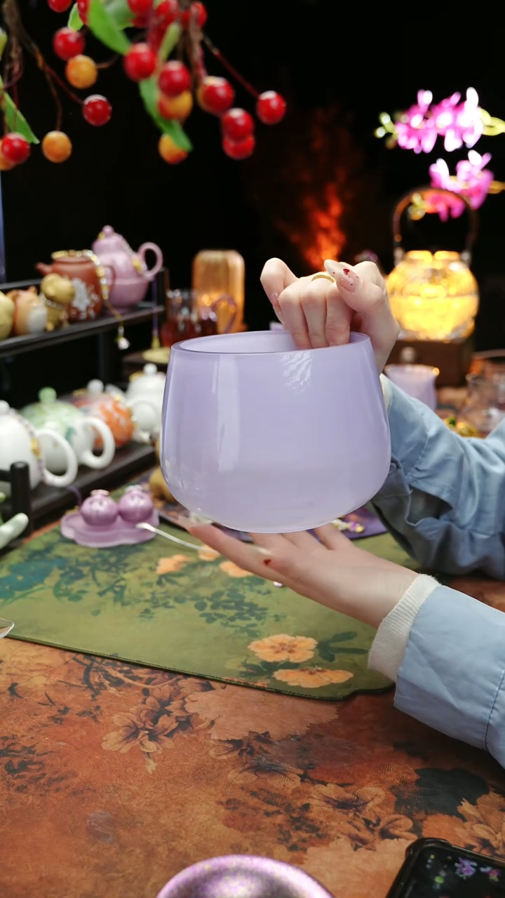 【闪购商品】紫色水晶玻璃茶渣缸建水