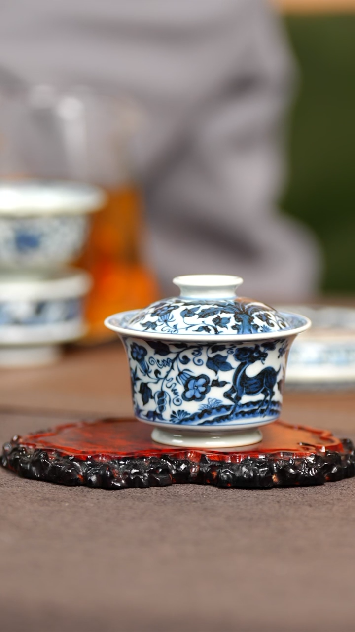 景德镇纯手工纯手绘 鹿盖碗盖碗  