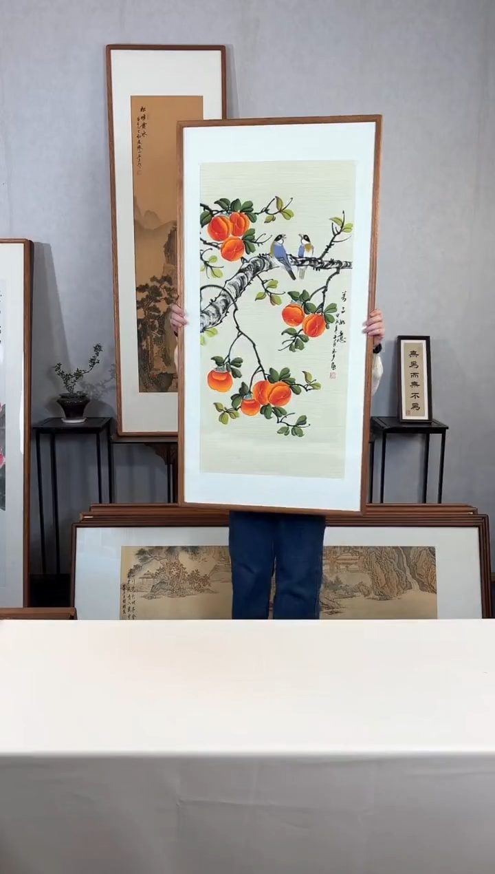 【闪购商品】国画手绘*事事如意*62*123cm实木框