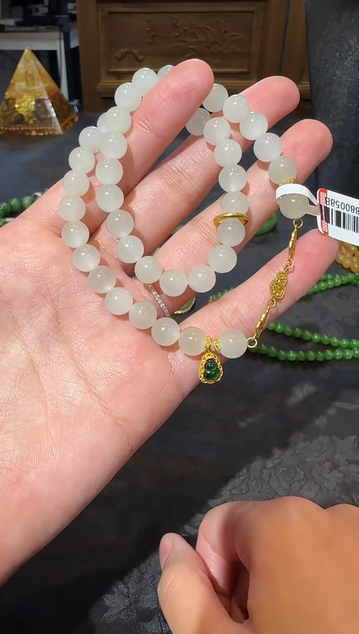 【闪购商品】和田玉手串18K金镶嵌1
