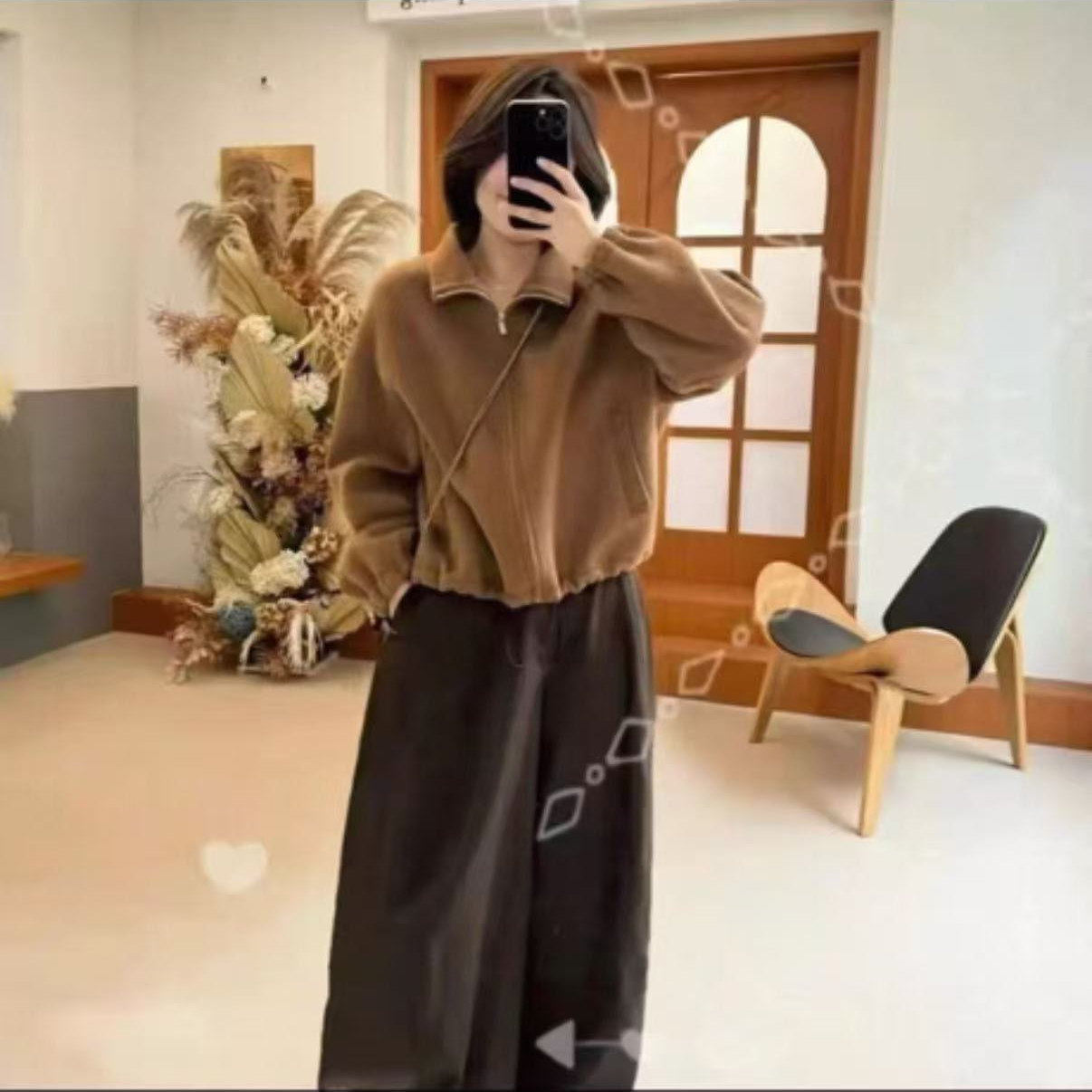 【执白】老钱风立领宽松廓形拉链羊毛外套BQT2255