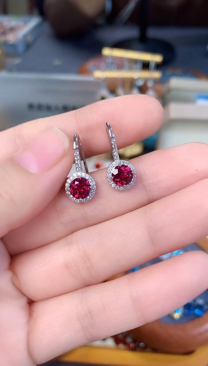 【闪购商品】石榴石耳钩银S925镶嵌天然镁铝