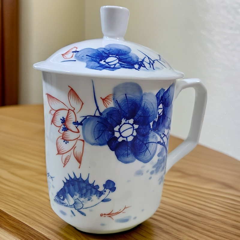 景德镇纯手工绘画写意和为贵办公杯大容量
