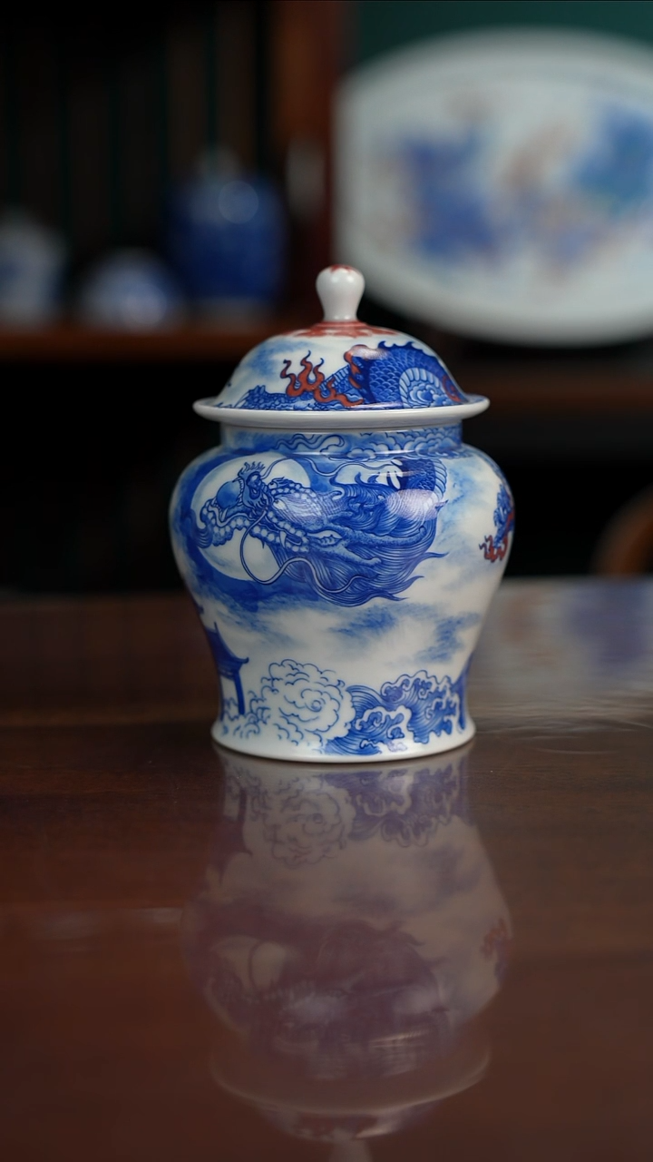 自成堂柴窑青花青花茶叶罐