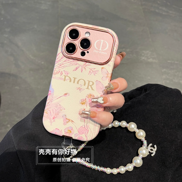 适用苹果手机壳iphone17大视窗16花卉15pro皮纹14pm防摔13女手链