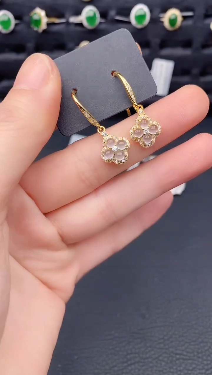 银S925镶嵌翡翠耳饰天然a货翡翠298