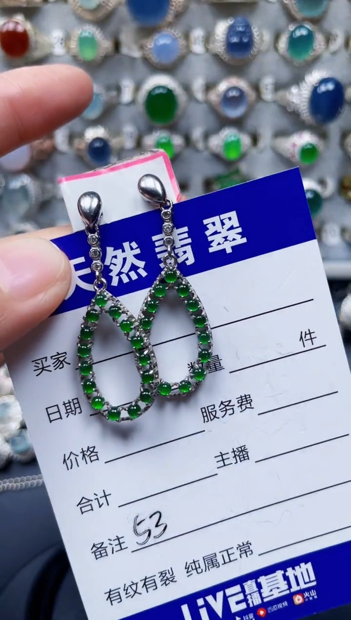银S925镶嵌翡翠耳饰53