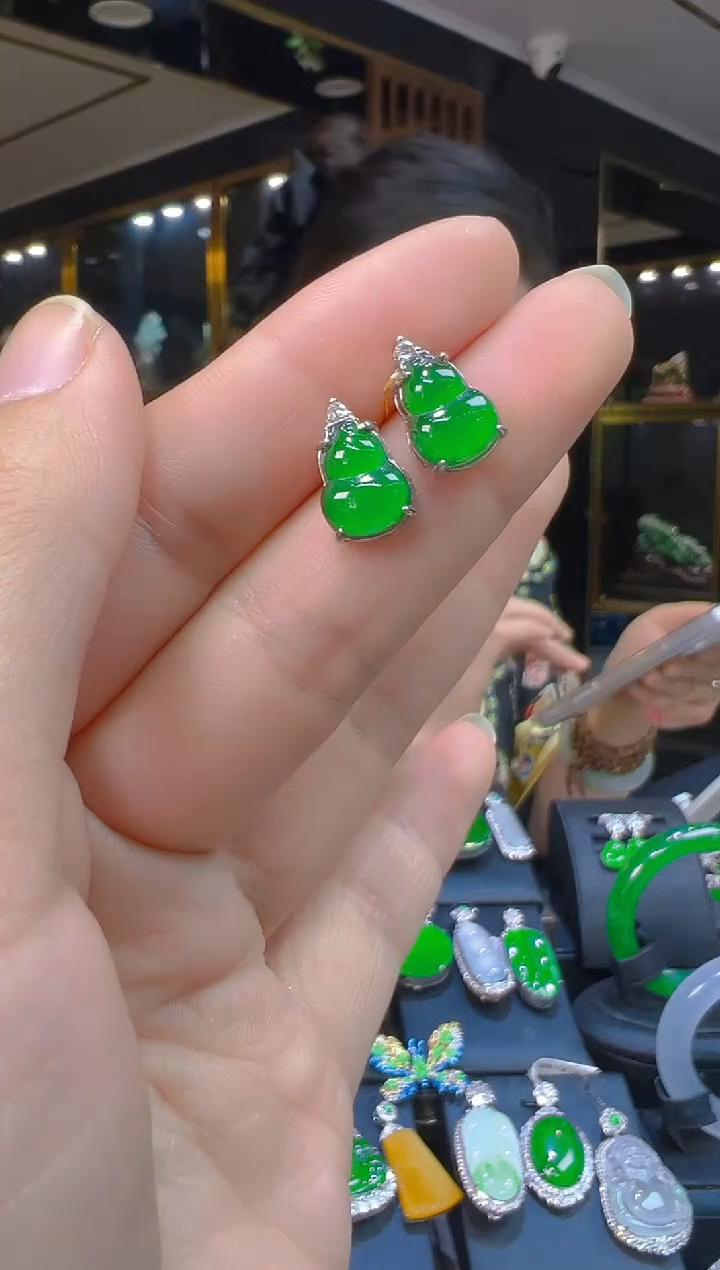 银S925镶嵌翡翠耳饰074(多样性发货发其一)