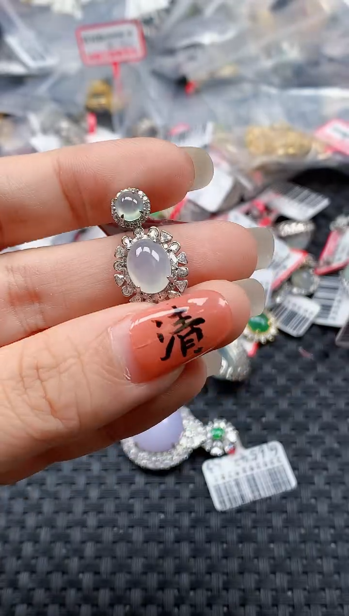 银S925镶嵌戒指翡翠天然A货缅甸翡翠