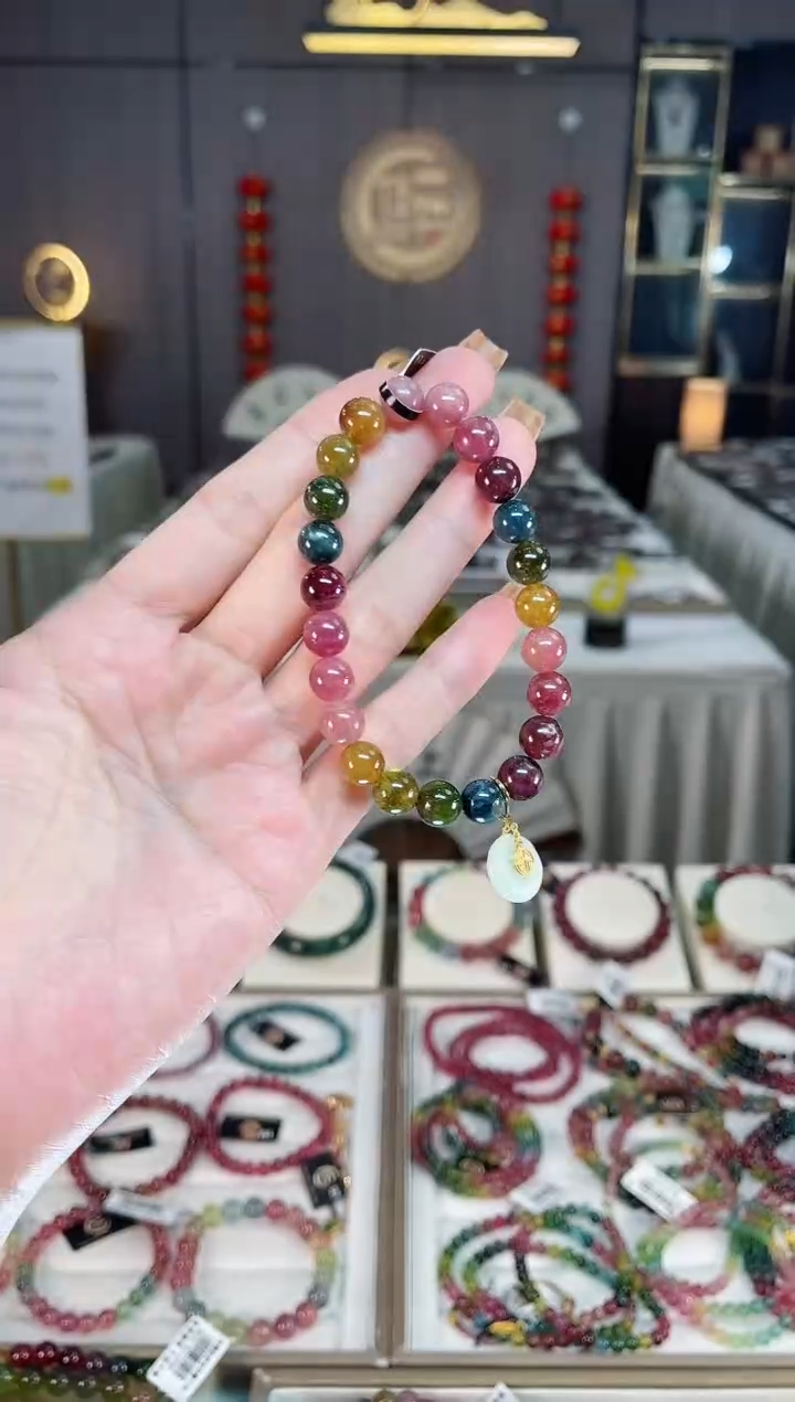 未镶嵌老矿碧玺色标彩虹单圈手串8mm+碧玺dan多样性发货一条
