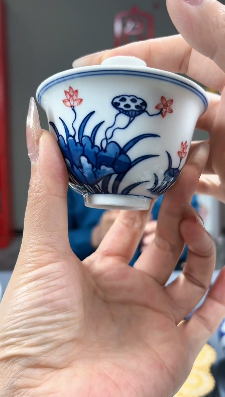 【闪购商品】官窑瓷画院429官窑瓷画院荷花盖碗