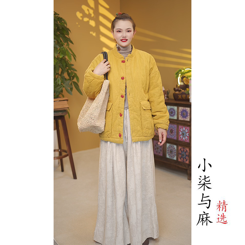 【小柒推荐】四喜布依立领盘扣亮色系亚麻外套（衣长64胸围120）5333