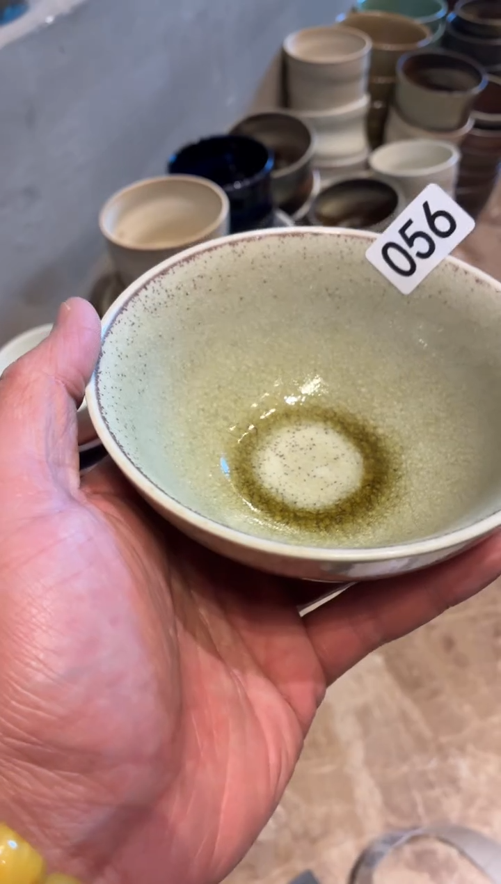 瓷片三**竪56玻化绿万福碗1个