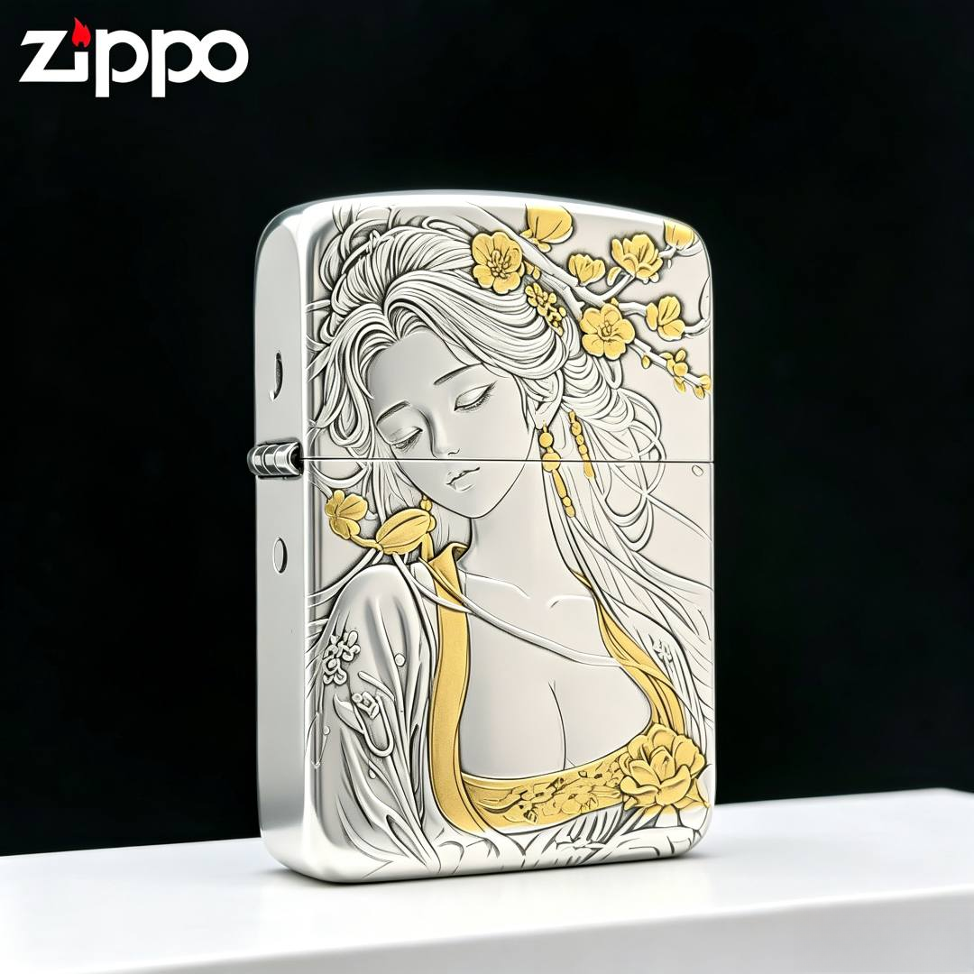 ZIPPO/之宝打火机正版【1941桃花女郎】复刻镀银鎏金防风送男友礼物