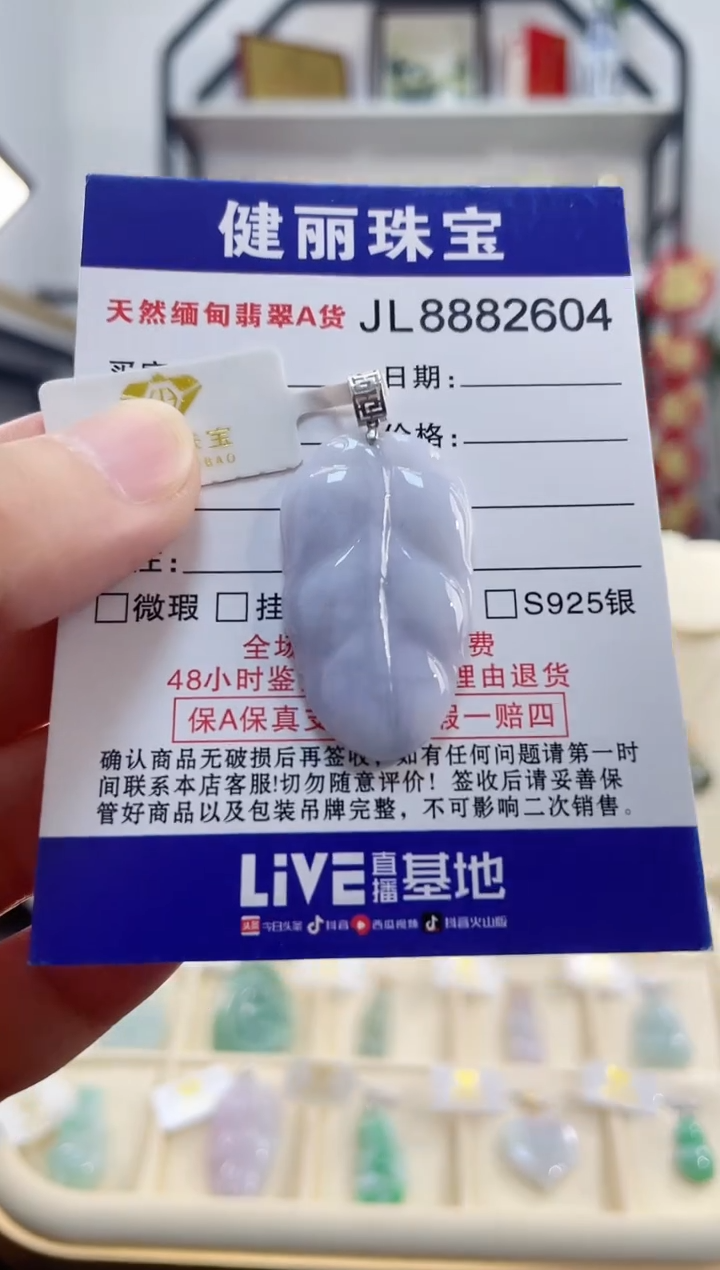 颈饰18K金镶嵌翡翠天然缅甸翡翠A货 金枝玉叶(一物一证)+银链