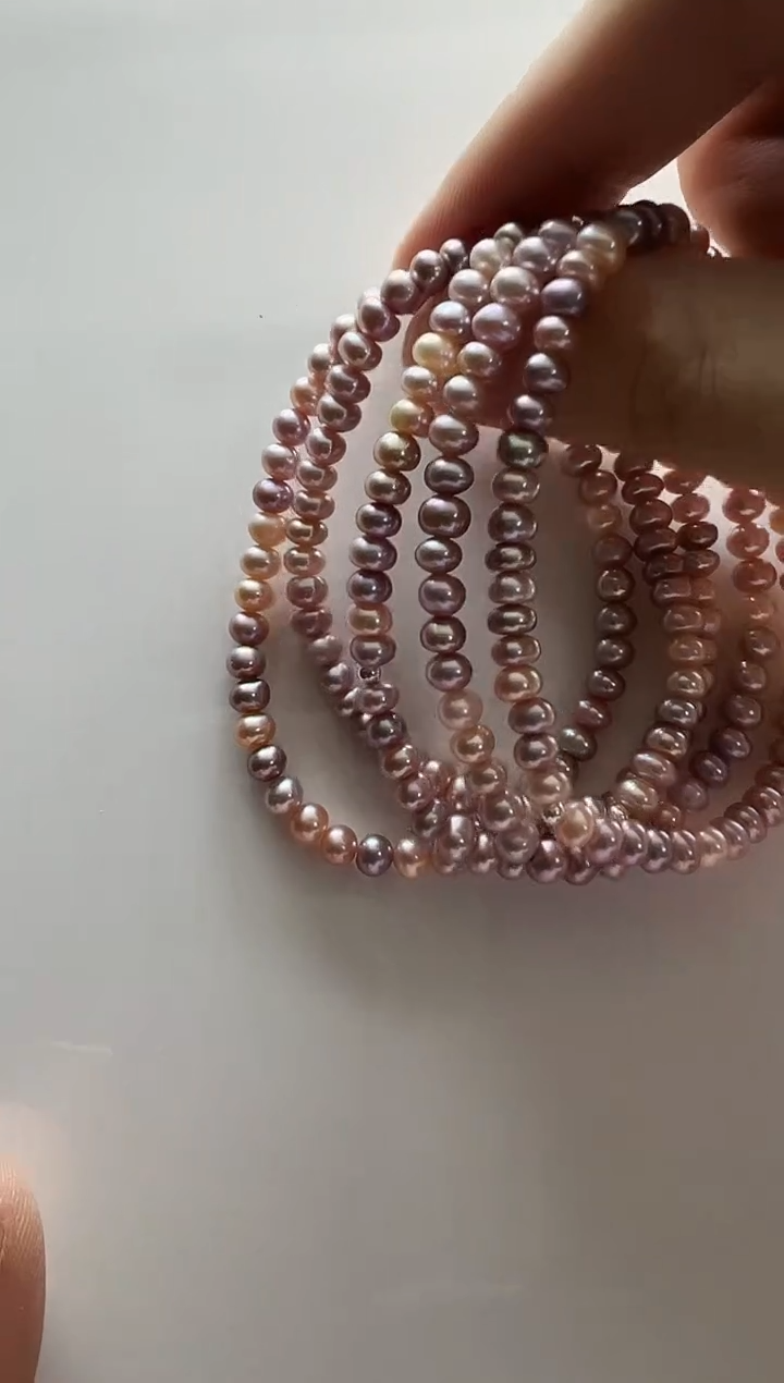 银S925镶嵌手链淡水珍珠糖果馒头珠4-5mm