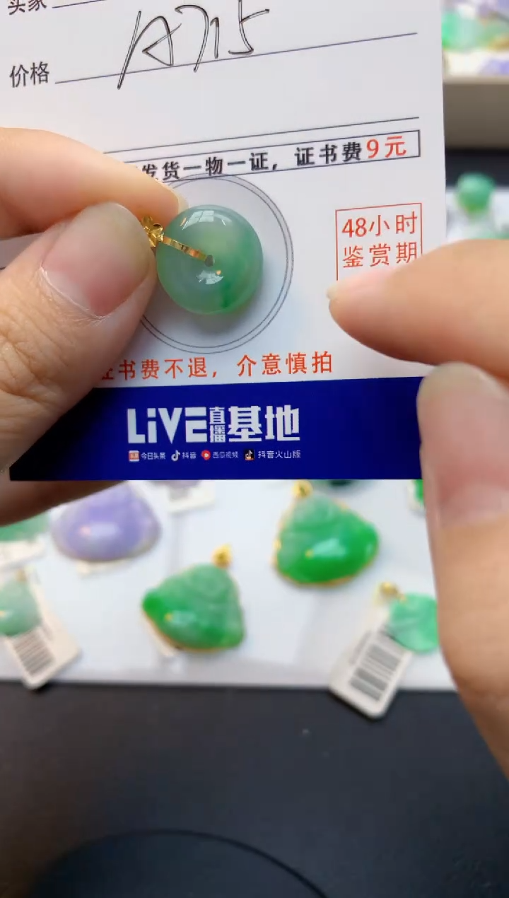 颈饰18K金镶嵌翡翠天然缅甸A货翡翠百元以上9元证书费自理