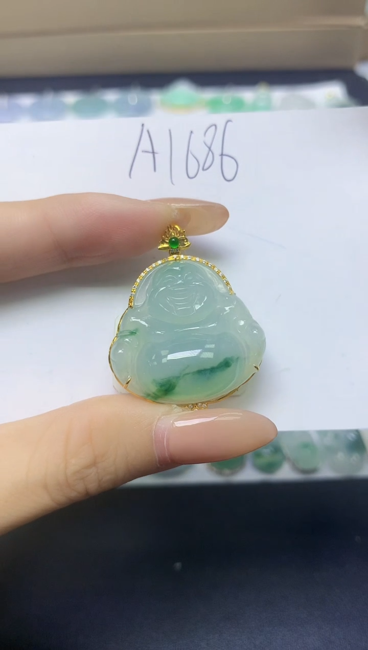 颈饰18K金镶嵌翡翠天然缅甸A货翡翠百元以上9元证书费自理