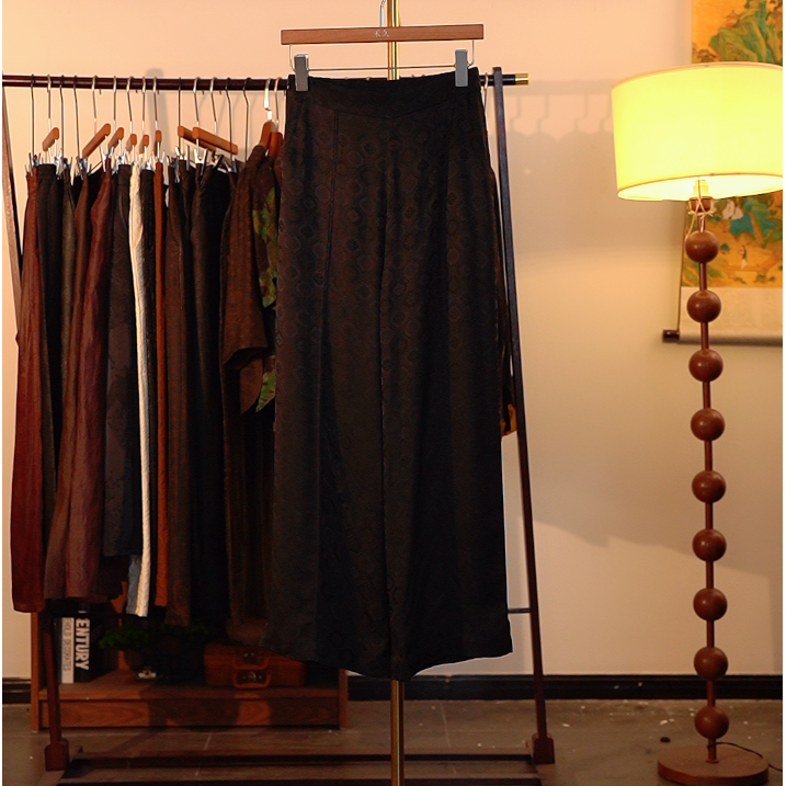 【笔山黛浅-香云纱直筒裤】中式重工设计款香云纱直筒裤4833