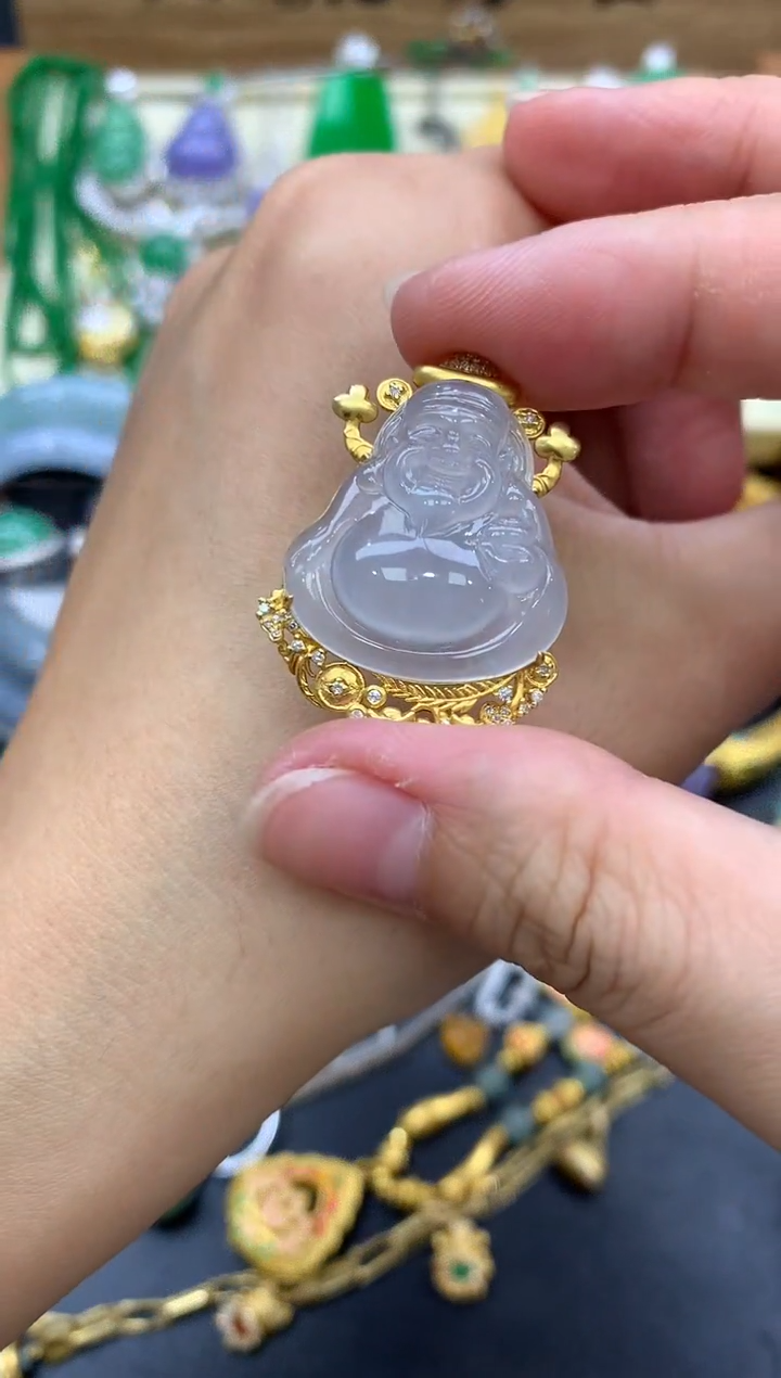 翡翠18K金镶嵌颈饰342-中国好珍宝