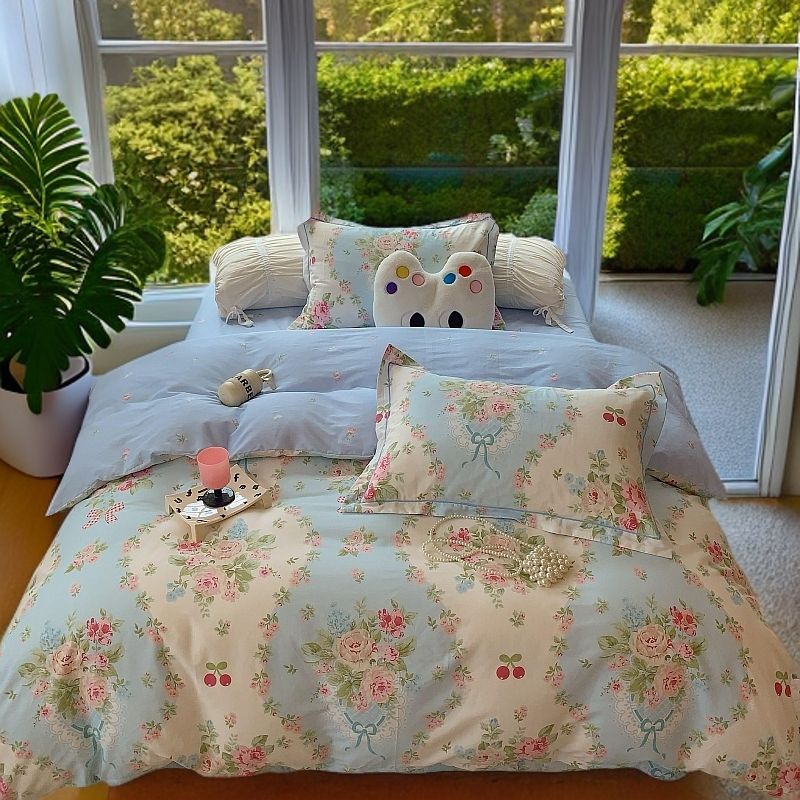 2025年春夏款100%全棉四件套小清新床上用品纯棉宿舍被套三四件套