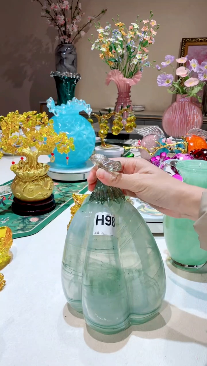 【闪购商品】琉璃手工艺品H98青色高南瓜 微瑕