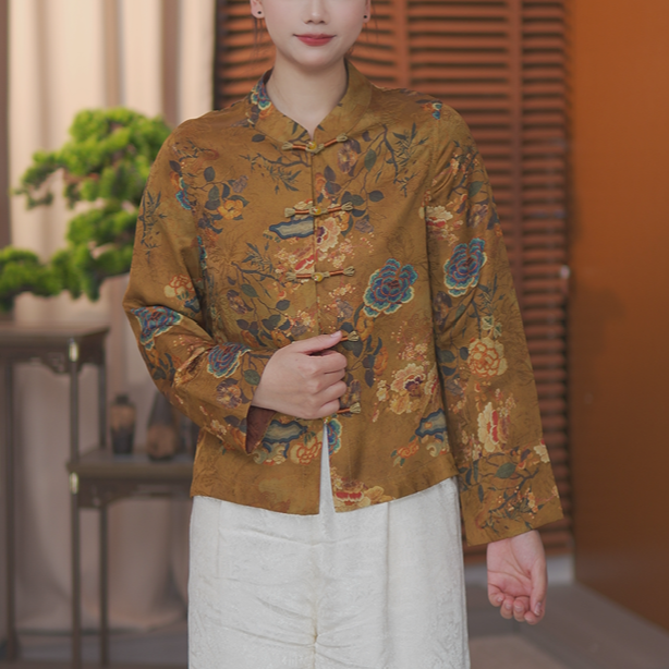 2026春款香云纱外套女撞色盘扣真丝短款新中式酷飒洋气上衣中国风