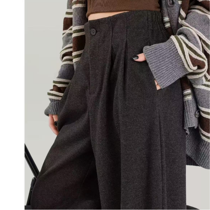 【现货+运费险】慵懒高级感灰色毛呢裤子女款高腰直筒阔腿裤3333#