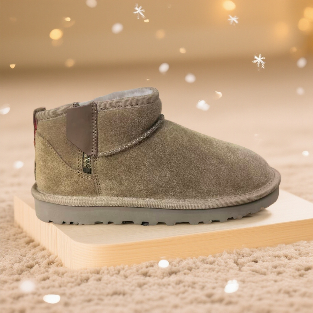 【小皮标】冬季女士时尚舒适纯色平底侧边拉链保暖雪地靴