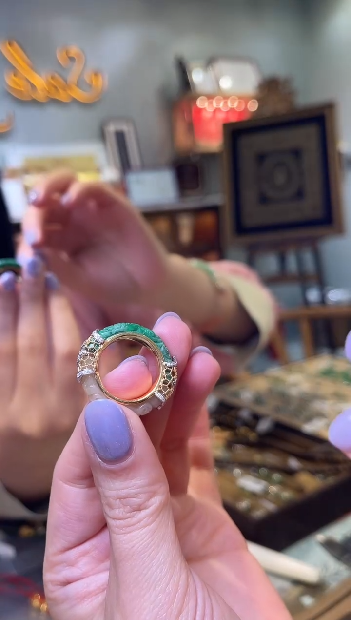 【闪购商品】翡翠戒指18K金镶嵌13号黄绿18k金戒指